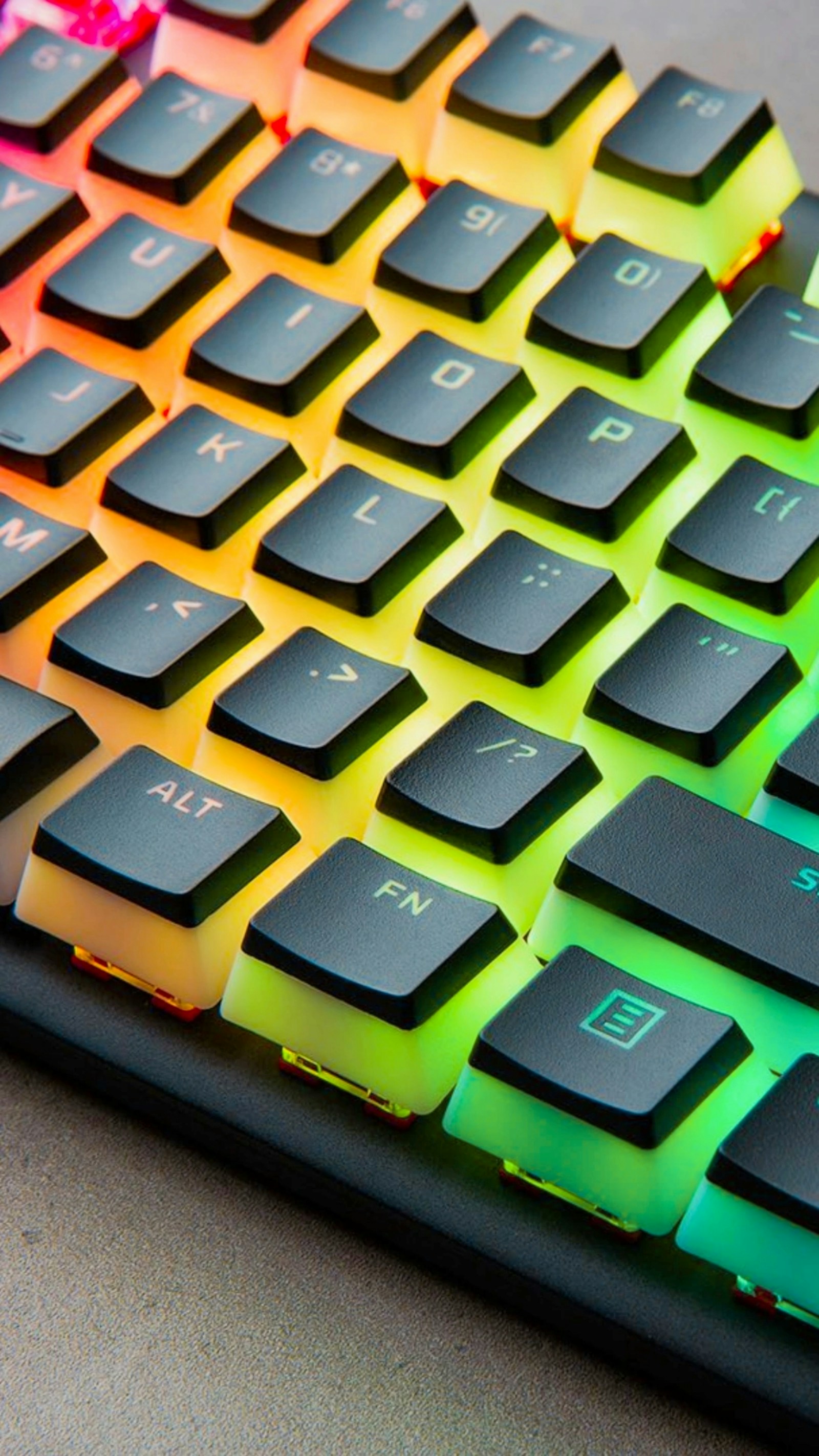Close-up of a colorful gaming keyboard.